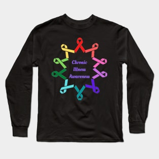 Red,Pink,Purple,Blue,Green and Yellow Chronic Illness Awareness Long Sleeve T-Shirt